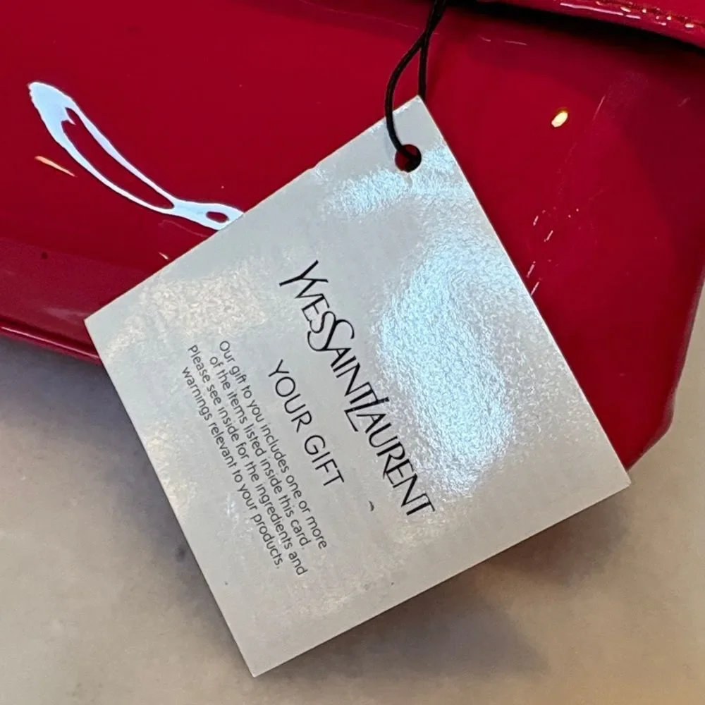 Yves Saint Laurent Purse Vibrant Red Patent Leather Clutch Cosmetic Bag NWT - Picture 3 of 15